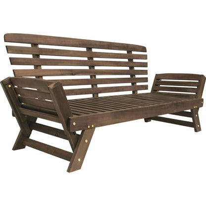 Outdoor Adjustable Patio Wooden Daybed Sofa Chaise Lounge with Cushions for Small Places, Brown Finish+Gray Cushion