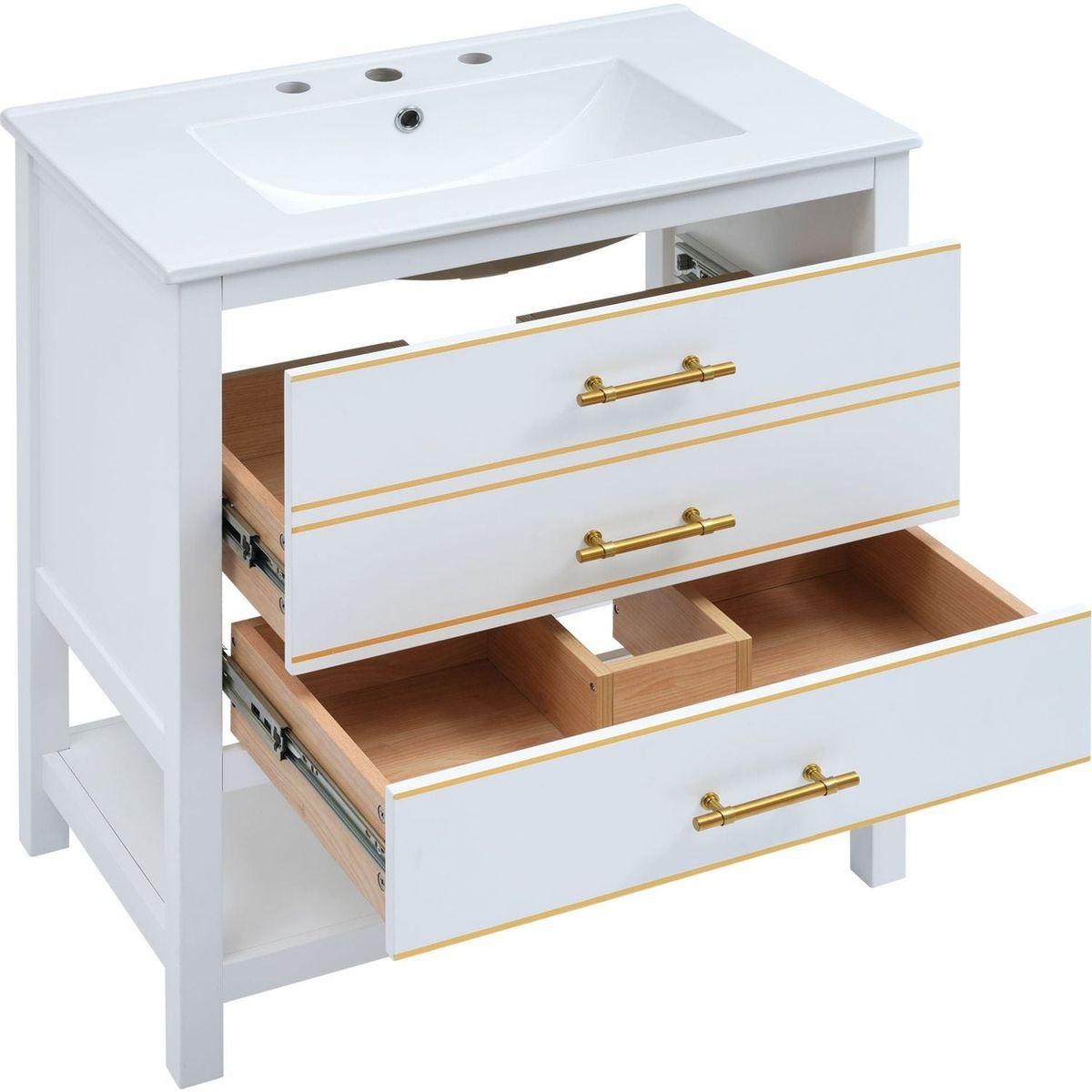 Modern 30inch Navy Blue/White Bathroom Vanity Cabinet Combo with Open Storge, Two Drawers