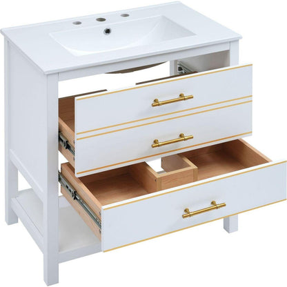 Modern 30inch Navy Blue/White Bathroom Vanity Cabinet Combo with Open Storge, Two Drawers