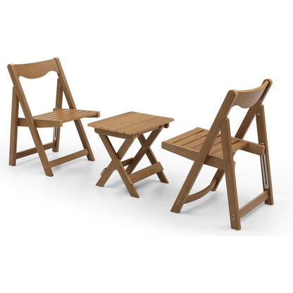 HIPS Material Outdoor Bistro Set Foldable Small Table and Chair Set with 2 Chairs and Rectangular Table, Teak