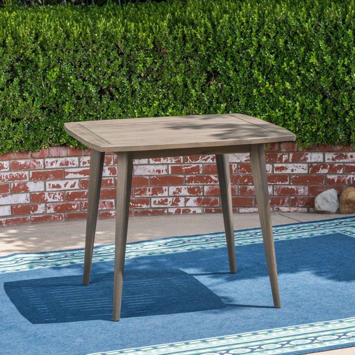 Outdoor Square Acacia Wood Dining Table with Straight Legs, Gray
