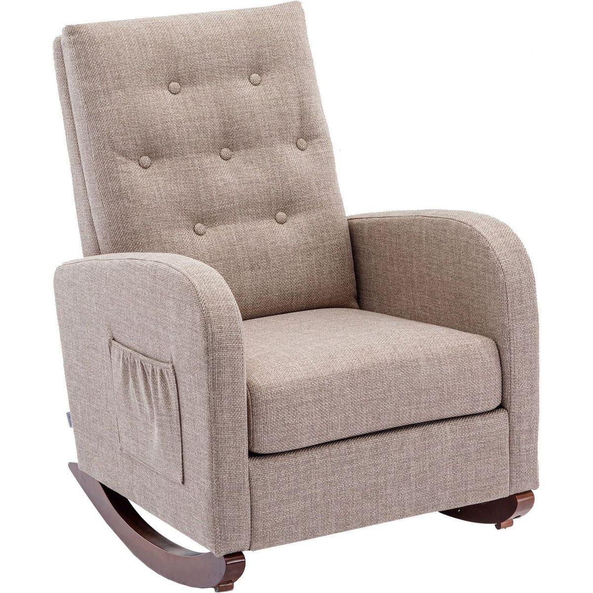 High Back Rocking Chair Nursery Chair .Comfortable Rocker Fabric Padded Seat .Modern High Back Armchair