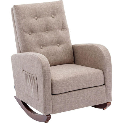 High Back Rocking Chair Nursery Chair .Comfortable Rocker Fabric Padded Seat .Modern High Back Armchair