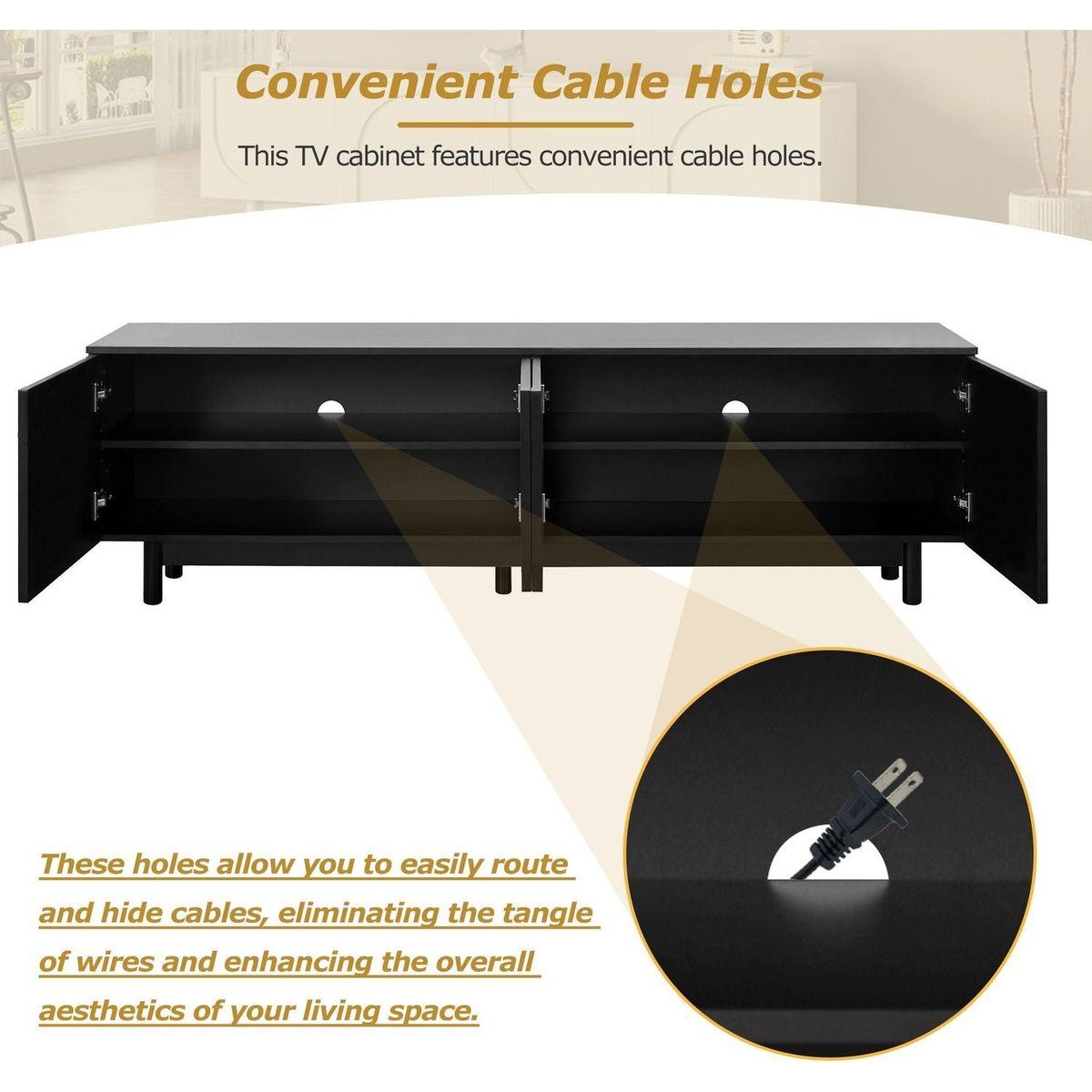 Graceful TV Stand with Arch Cabinets for TVs Up to 78", Minimalist Entertainment Center with Solid Wood Legs, Practical Media Console with Adjustable Shelves for Living Room, Black