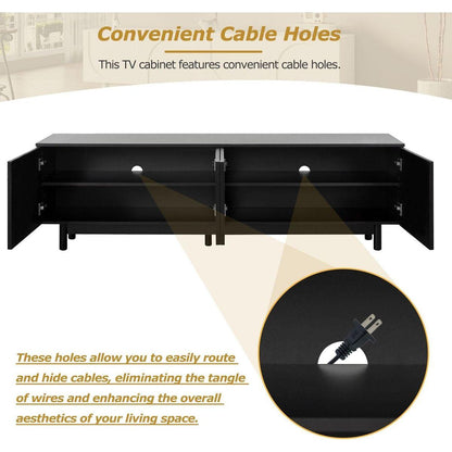 Graceful TV Stand with Arch Cabinets for TVs Up to 78", Minimalist Entertainment Center with Solid Wood Legs, Practical Media Console with Adjustable Shelves for Living Room, Black