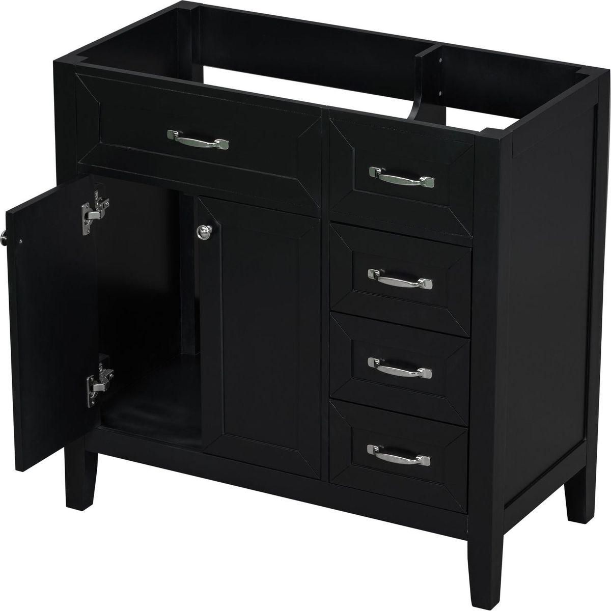 36" Bathroom Vanity without Sink, Cabinet Base Only, Bathroom Cabinet with Drawers, Solid Frame and MDF Board, Black