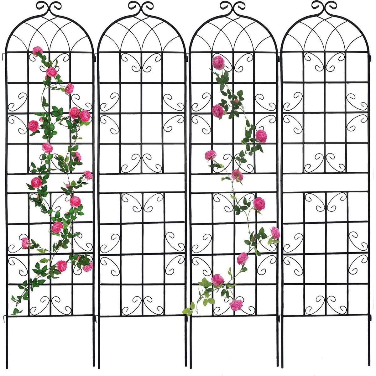 4 Pack Metal Garden Trellis 86.7" x 19.7" Rustproof Trellis for Climbing Plants Outdoor Flower Support Black