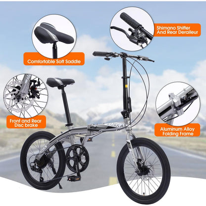 20" Folding City Bike Aluminum Frame 8 Speed Folding Bike