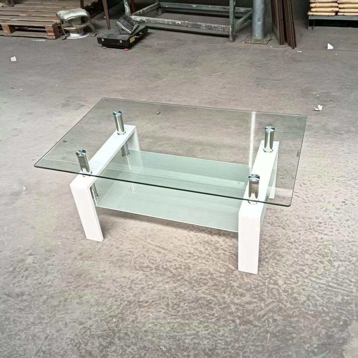 Tempered Clear Glass Coffee Table, 2-Layers Coffee Table Living Room Center Table
