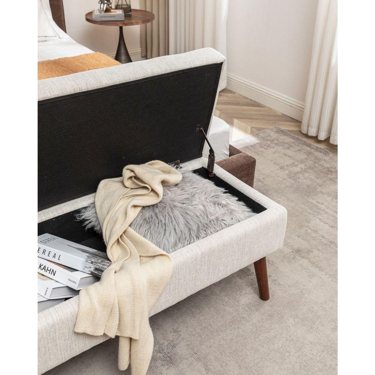 Storage Bench with Storage Bench for Bedroom End of Bed Bench Foot of Bed Bench Entryway Bench Storage Ottoman Bench 43.7" W x 18.1" D Off White Bench