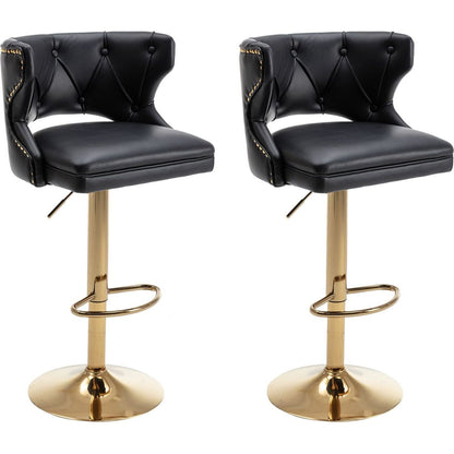 Bar Stools With Back and Footrest Counter Height Dining Chairs-Leather Black-2PCS/SET