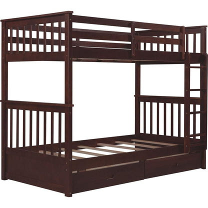 Twin-Over-Twin Bunk Bed with Ladders and Two Storage Drawers (Espresso)