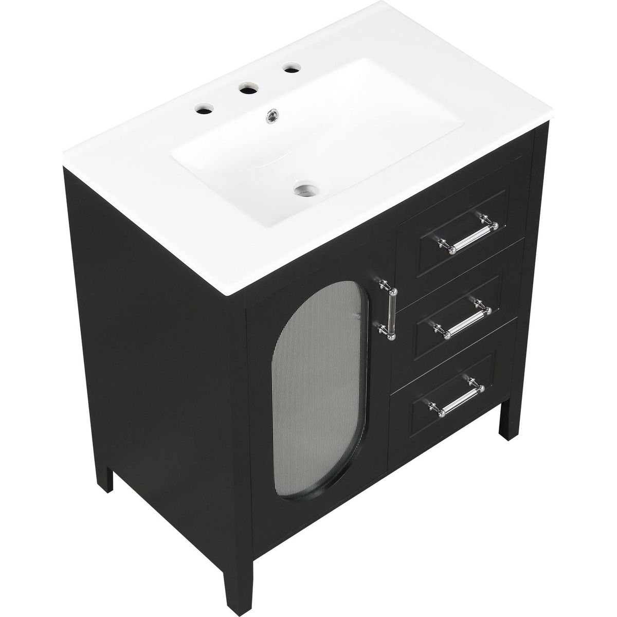 30" Bathroom Vanity with Sink, Bathroom Vanity Cabinet with Two Drawers and Door, Adjustable Shelf, Solid Wood and MDF, Black