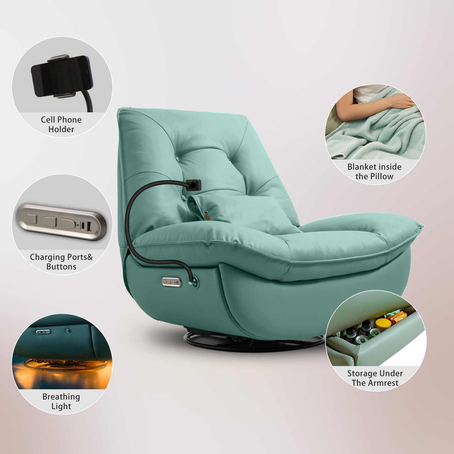 smart multifunction recliner chair electric green