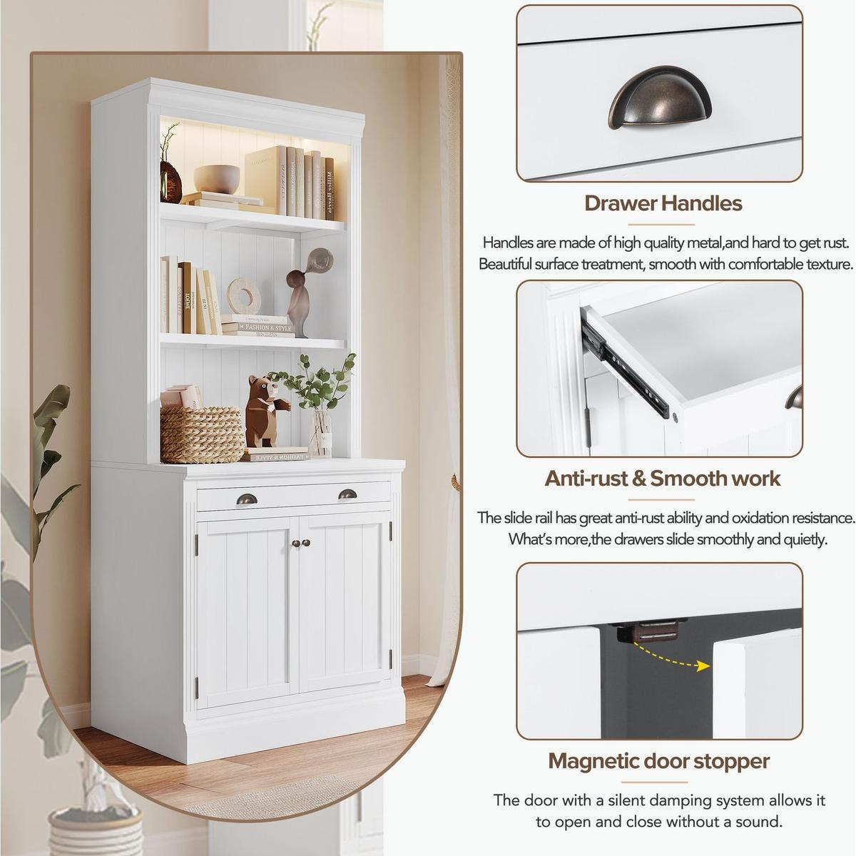 83.4"Tall Bookshelf with LED Lighting, Modern Bookcase with 2 Doors and 1 Drawer,Storage Bookcase with Open Shelves for Living Room,Home Office,White