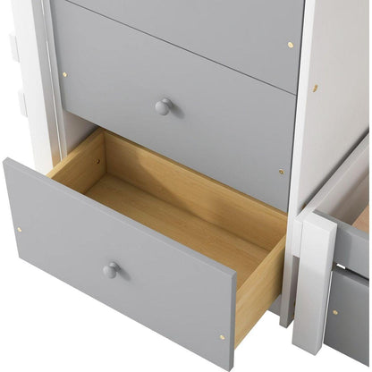 Twin over Twin Loft Bunk Bed with Drawers and Ladder, Gray