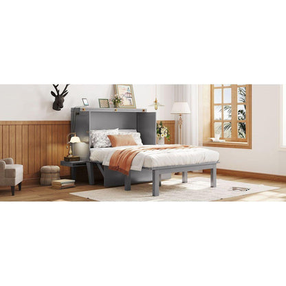 Full Size Murphy Bed with USB Port and removable Shelves on Each Side,Gray