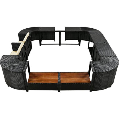 Spa Surround Spa Frame Quadrilateral Outdoor Rattan Sectional Sofa Set with Mini Sofa,Wooden Seats and Storage Spaces, Beige