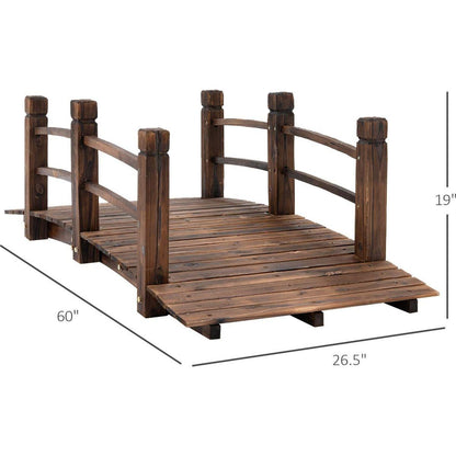 Fir Wood Garden Bridge Arc Walkway with Side Railings for Backyards, Gardens, and Streams, Stained Wood, 60" x 26.5" x 19"
