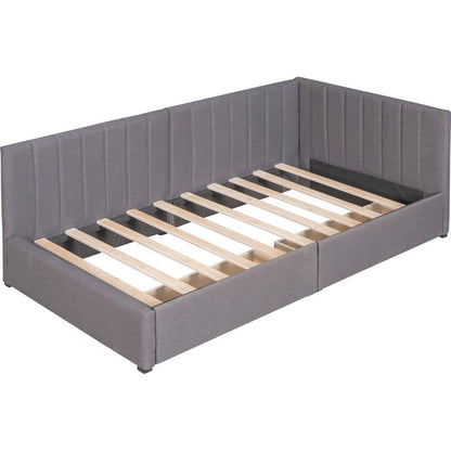 Upholstered Daybed with 2 Storage Drawers Twin Size Sofa Bed Frame No Box Spring Needed, Linen Fabric (Gray)