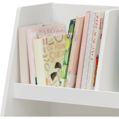 Kids Bookshelf and Toy Organizer, 5 Cubbies Wooden Open Bookcase, 2-Tier Baby Storage Display Organizer with Legs, Free Standing for Playing Room, Bedroom, Nursery, Classroom, White