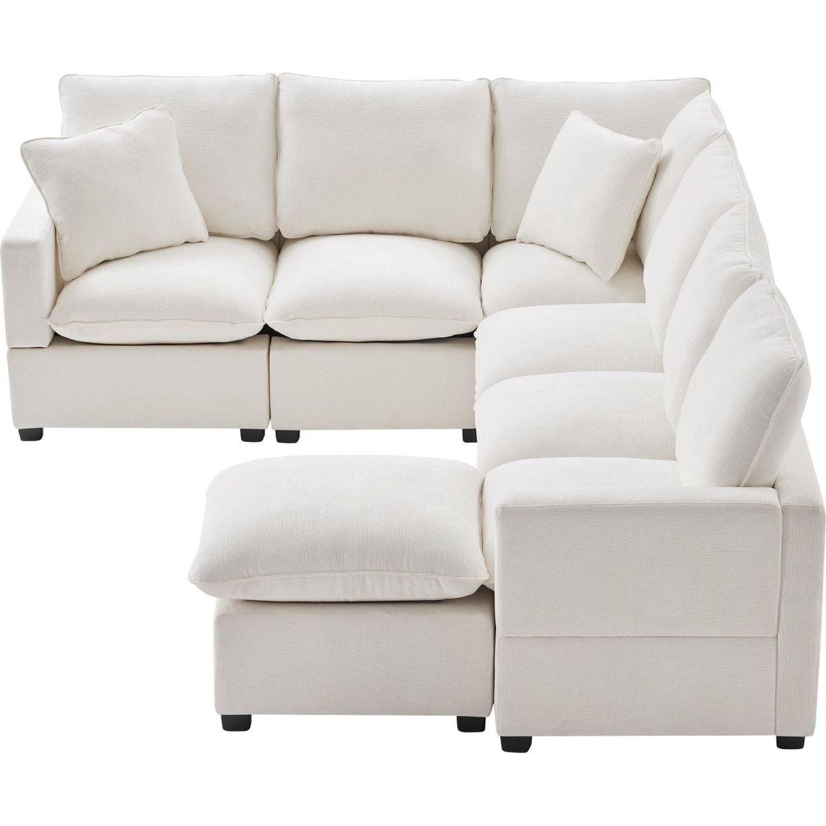 110x84" Modern U Shape Modular Sofa, 7 Seat Chenille Sectional Couch Set with 2 Pillows Included, Freely Combinable Indoor Funiture for Living Room, Apartment, Office, 2 Colors