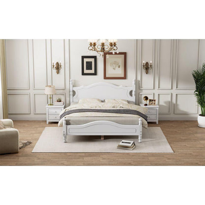 Queen Size Wood Platform Bed Frame,Retro Style Platform Bed with Wooden Slat Support,White