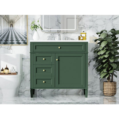 36" Bathroom Vanity with Top Sink, Modern Bathroom Storage Cabinet with 2 Drawers and a Tip-out Drawer, Single Sink Bathroom Vanity