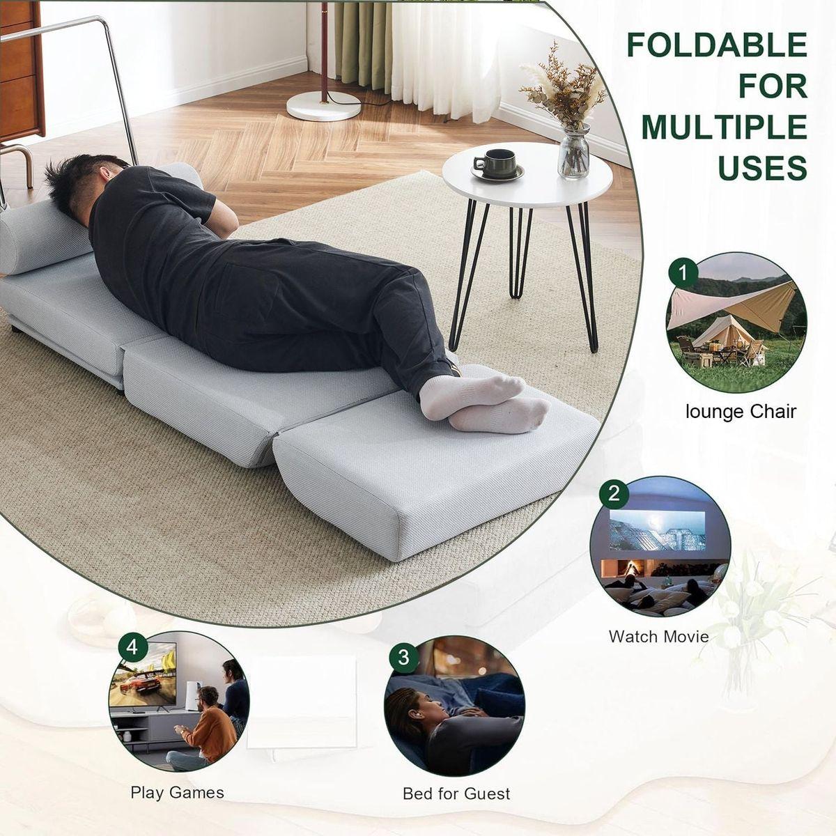 Single Sofa Chair Foldable Single Sofa Bed with Pillow,Portable Foldable Sofa Bed,Leisure Sofa Chair,Easy to Store,Made of Breathable and Wearable Linen