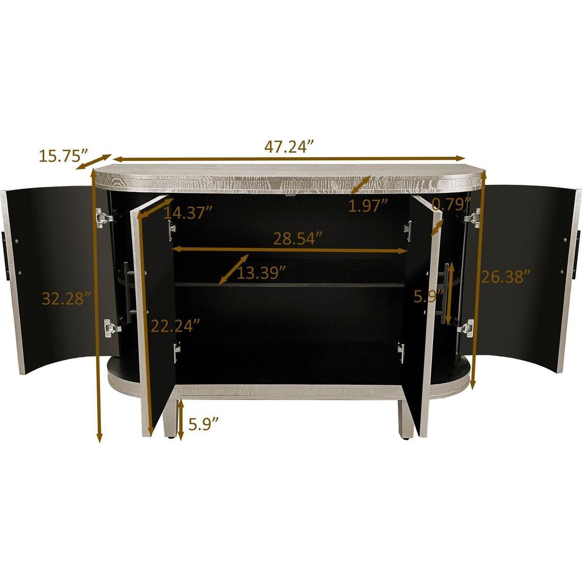 Modern Curved Sideboard 47.2-Inch Decorative Storage Cabinet Wooden Console Table Coffee Bar Cabinet with 4 Doors and Adjustable Interior Shelves for Living Room, Kitchen, Bedroom, Hallway (Champagne)