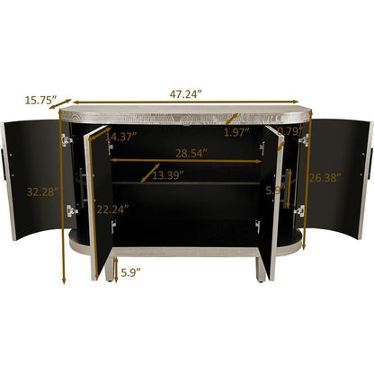 Modern Curved Sideboard 47.2-Inch Decorative Storage Cabinet Wooden Console Table Coffee Bar Cabinet with 4 Doors and Adjustable Interior Shelves for Living Room, Kitchen, Bedroom, Hallway (Champagne)