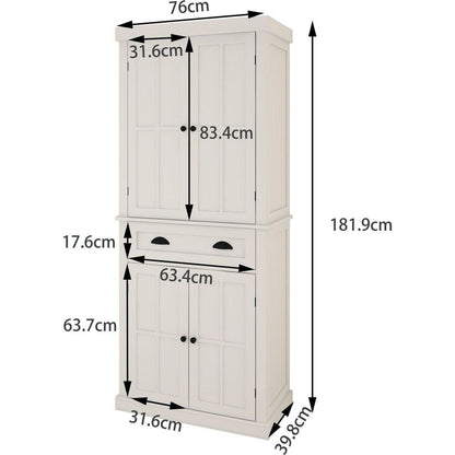 71" Kitchen Pantry Storage Cabinet, with 4 Doors, Drawer, 2 Adjustable Shelves, Freestanding Cupboard for Dining Room Living Room, Laundry-White