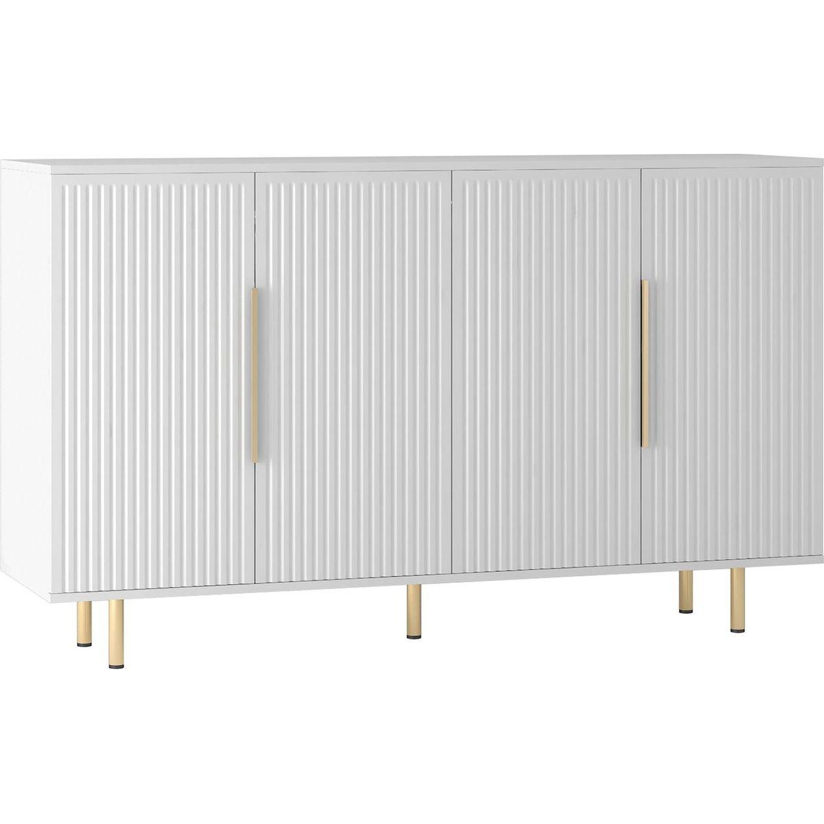 White Modern Buffet Cabinet with Storage, Fluted Sideboard Large Buffet with Adjustable Shelves, Credenza, Accent Cabinet Console Table