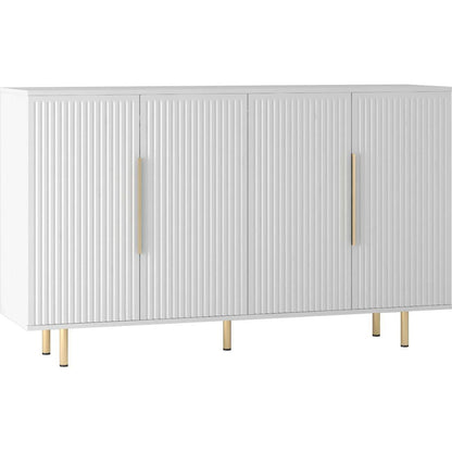 White Modern Buffet Cabinet with Storage, Fluted Sideboard Large Buffet with Adjustable Shelves, Credenza, Accent Cabinet Console Table