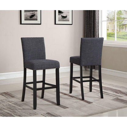 Biony Fabric Bar Stools with Nailhead Trim, Set of 2, Grey