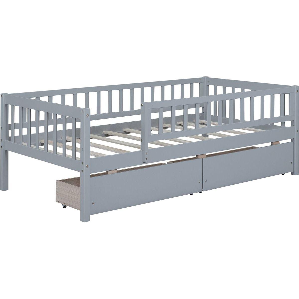 Twin Size Daybed Wood Bed with Two Drawers, Gray
