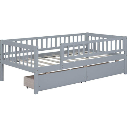 Twin Size Daybed Wood Bed with Two Drawers, Gray