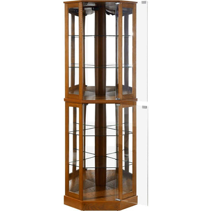6 Shelf Corner Curio Display Cabinet with Lights, Mirrors and Adjustable Shelves, Oak