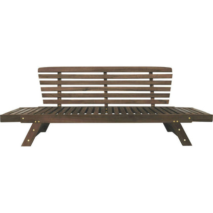 Outdoor Adjustable Patio Wooden Daybed Sofa Chaise Lounge with Cushions for Small Places, Brown Finish+Beige Cushion