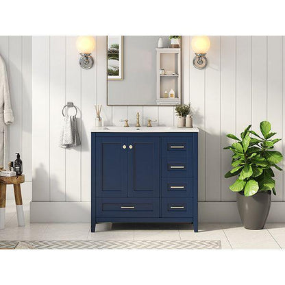 36" Bathroom Vanity with Sink Combo Set, Modern Bathroom Cabinet with 4 Drawers, Freestanding Wood Bathroom Vanity Set with Solid Wood Feet, Blue