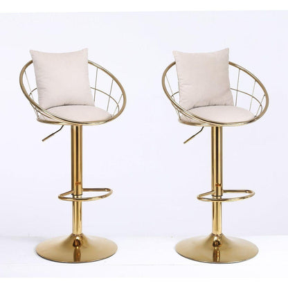 Off-White velvet bar chair, pure gold plated, unique design,360 degree rotation, adjustable height,Suitable for Dining room and bar,set of 2