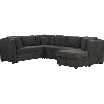 108.6" U-shaped Sectional Sofa Pull out Sofa Bed with Two USB Ports, Two Power Sockets, Three Back Pillows and a Storage Chaise for Living Room, Black