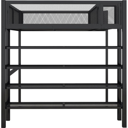 Full Size Metal Loft Bed with 4-Tier Shelves and Storage, Black