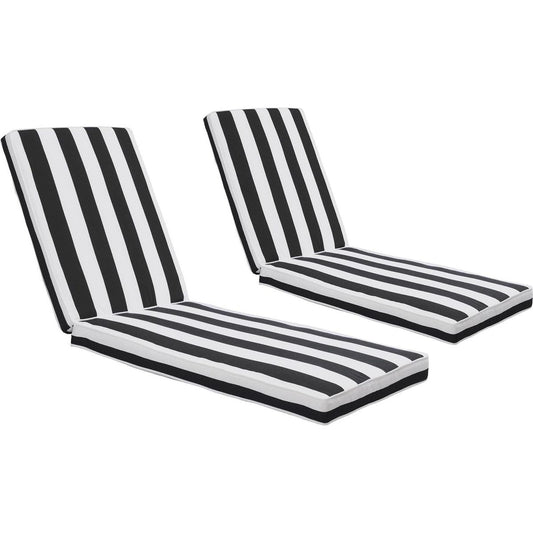 2PCS Outdoor Lounge Chair Cushion Replacement Patio Funiture Seat Cushion Chaise Lounge Cushion-black/white stripe