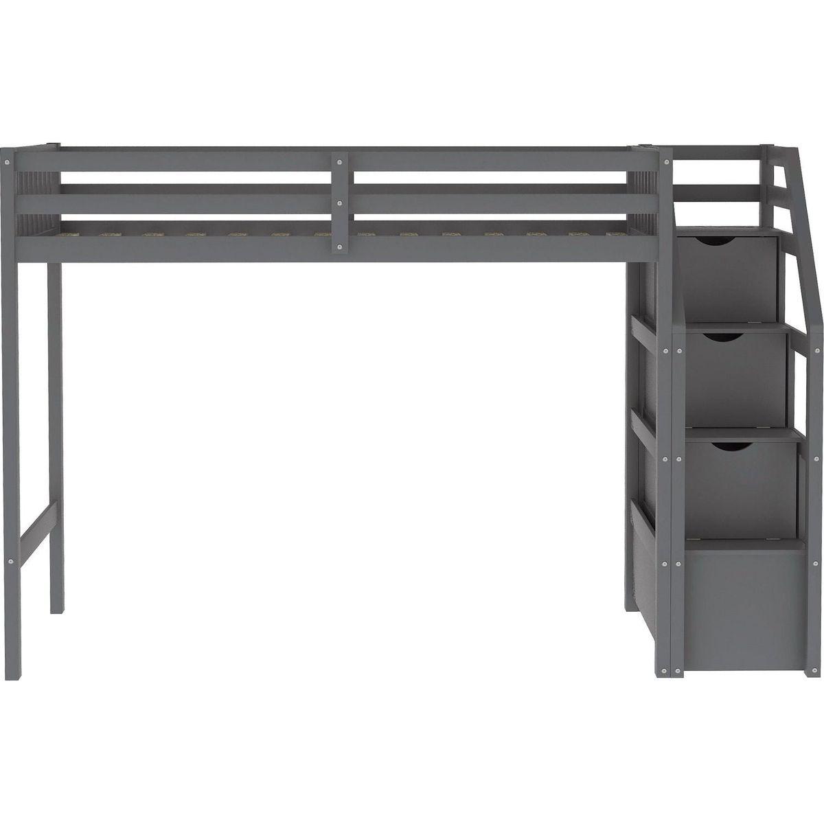 Twin over Full Loft Bed with Staircase,Gray