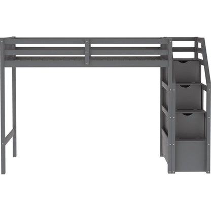 Twin over Full Loft Bed with Staircase,Gray