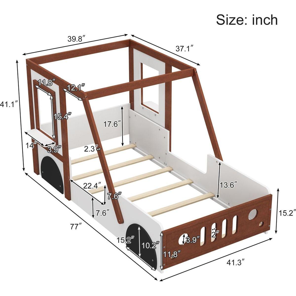 Fun Play Design Twin Size Car Bed, Kids Platform Bed in Car-Shaped for Kids Boys Girls Teens,White+ Orange