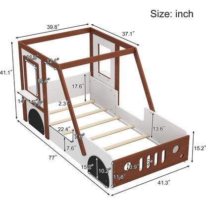 Fun Play Design Twin Size Car Bed, Kids Platform Bed in Car-Shaped for Kids Boys Girls Teens,White+ Orange
