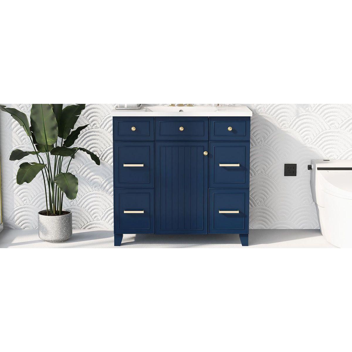 36" Bathroom Vanity Cabinet with Sink Top Combo Set, Navy Blue, Single Sink, Shaker Cabinet with Soft Closing Door and Drawer