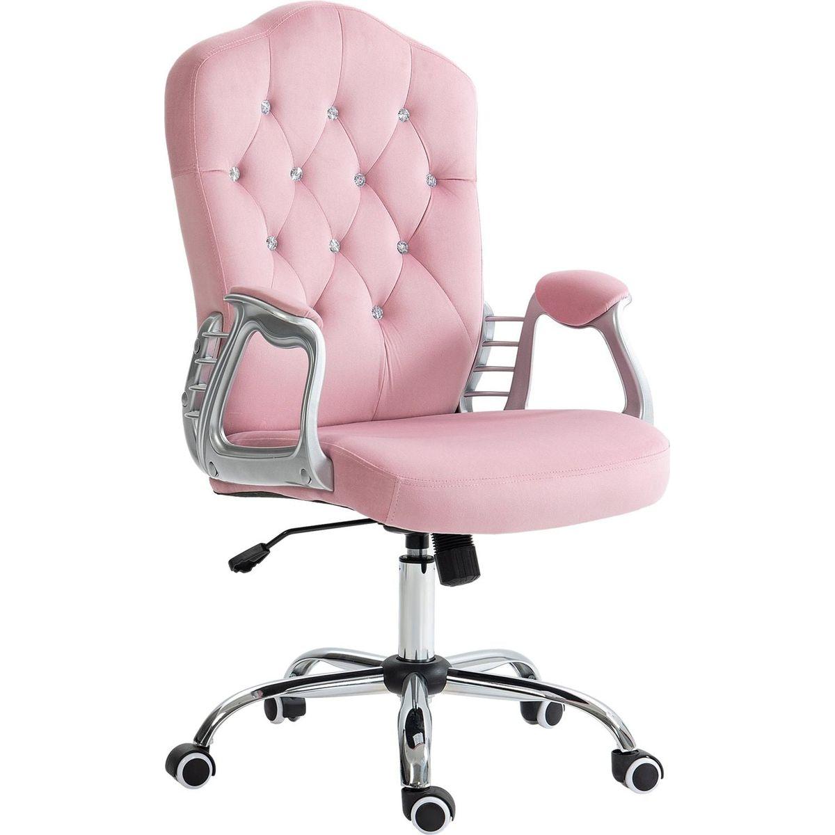 Vinsetto Home Office Chair, Velvet Computer Chair, Button Tufted Desk Chair with Swivel Wheels, Adjustable Height, and Tilt Function, Pink